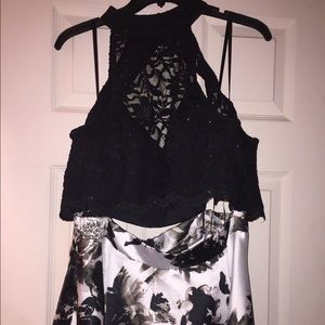 Black and White Floral Prom Dress